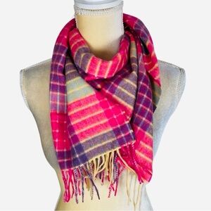 100% Cashmere Pink and Purple Plaid Scarf